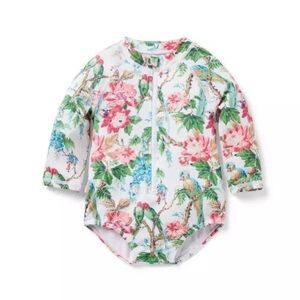 NWT Janie and Jack rash guard swimsuit white tropical floral w ruffles 0-3 month